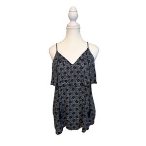 Old Navy Boho Flowy Tank Top Blue Black Geometric Tassel Medium
